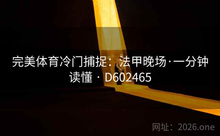 完美体育冷门捕捉：法甲晚场·一分钟读懂 · D602465